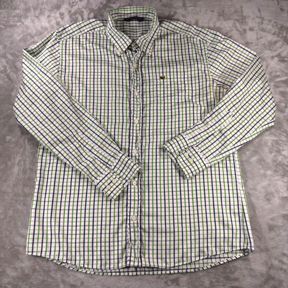 Masters Clubhouse Collection Mens L Green Navy Tattersall Cotton Shirt Italy